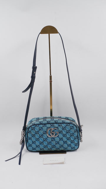 Blue GG Diagonal Small Marmont Camera Bag