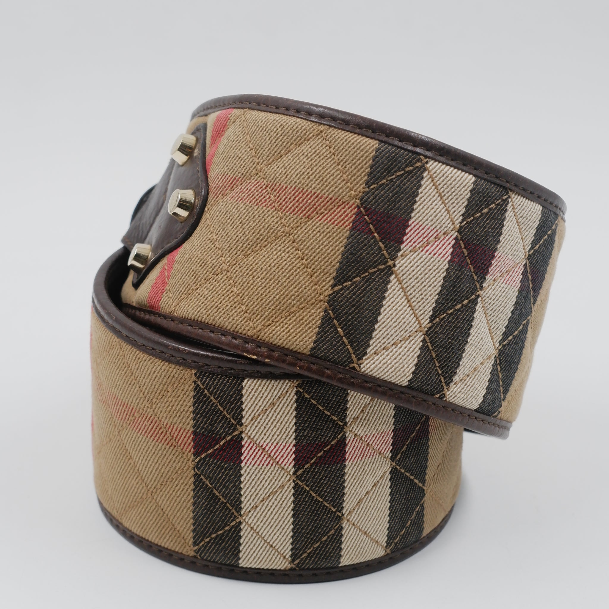Beige Haymarket Check Coated Canvas Buckle Belt