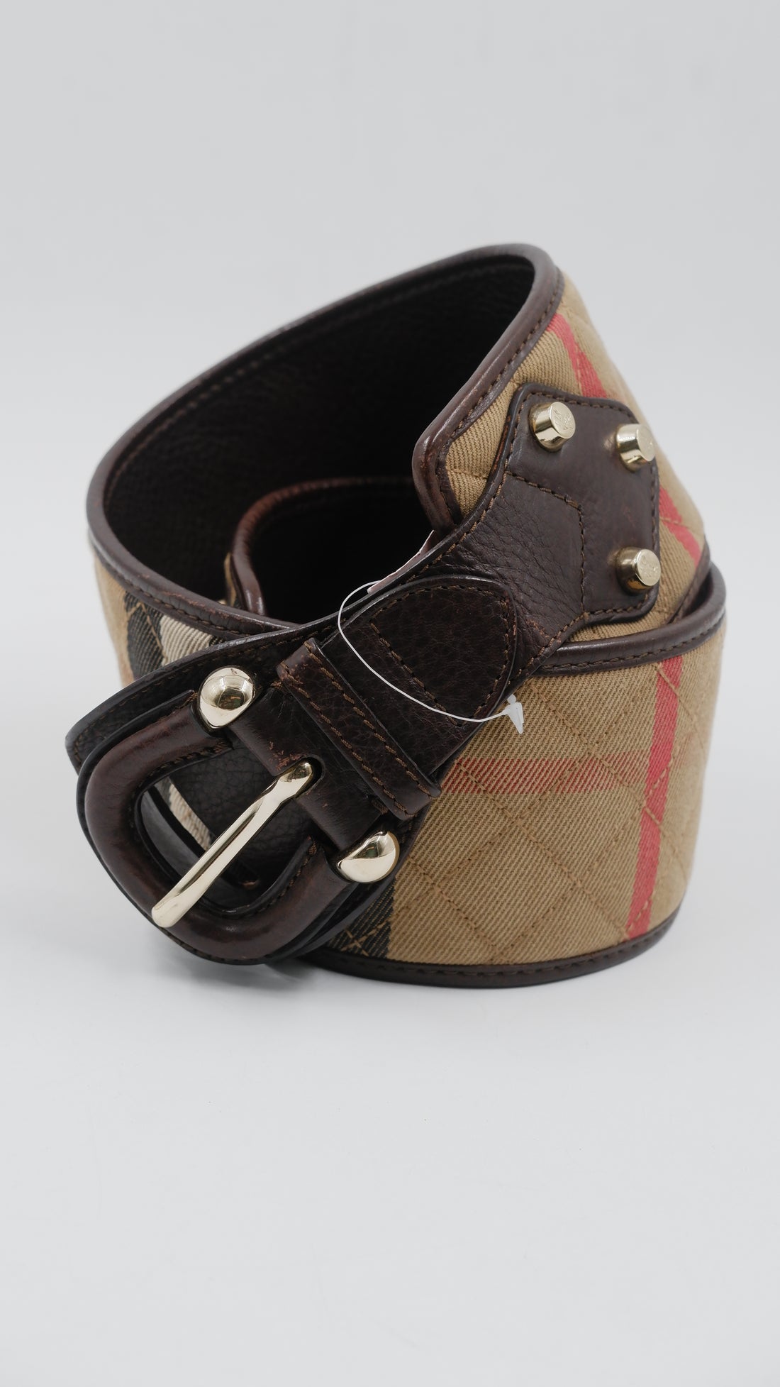 Beige Haymarket Check Coated Canvas Buckle Belt