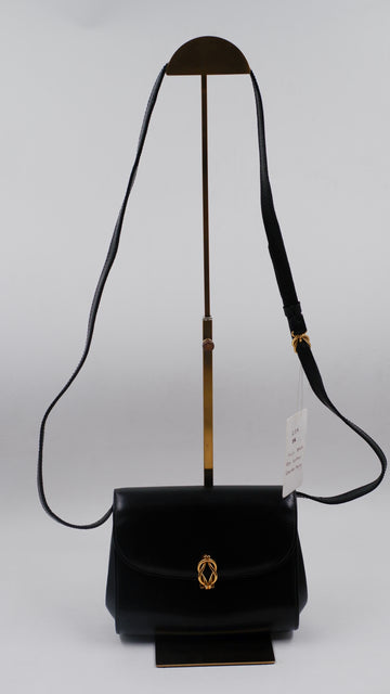 Vintage Black Box Leather Flap Shoulder bag