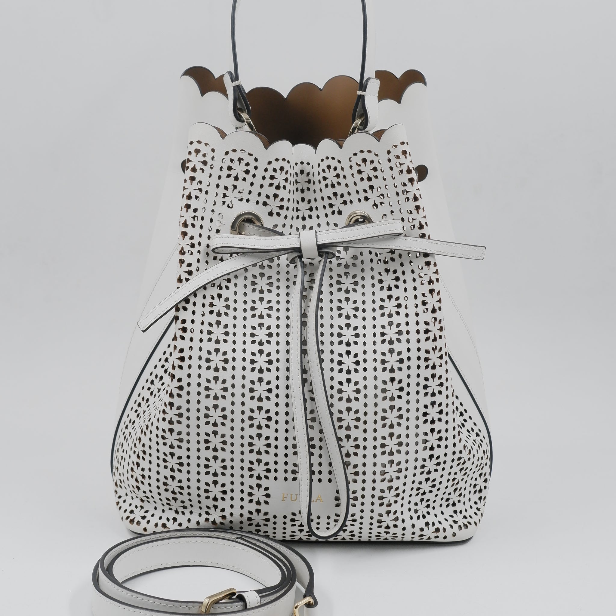 Constanza Lazer-Cut Leather Bucket Bag