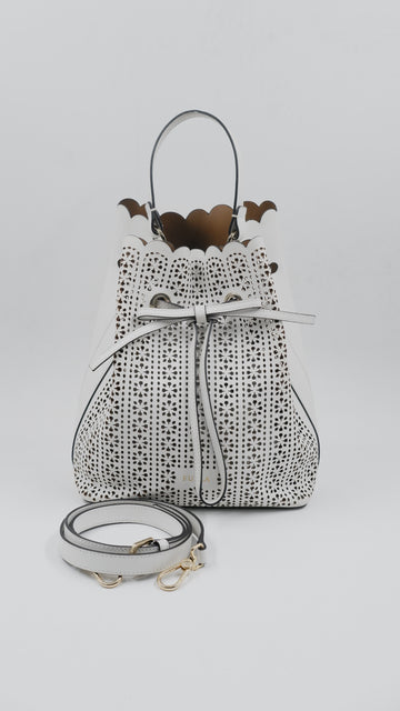 Constanza Lazer-Cut Leather Bucket Bag